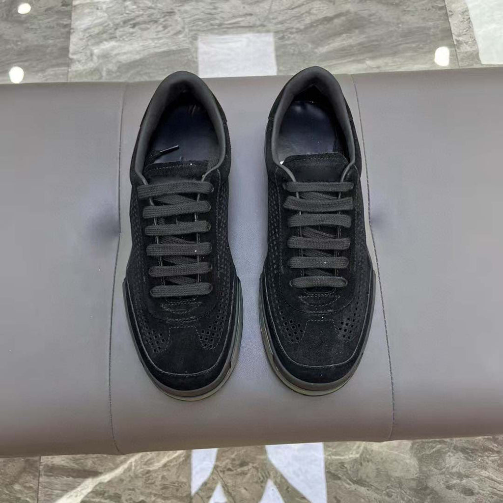 Women's Breathable Suede Casual Sneakers with Perforated Details
