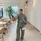 Women's Casual Kimono Pantsuit with Tie Belt