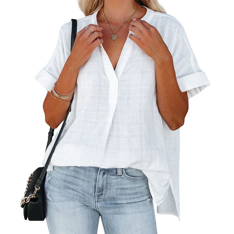 Women's Casual Blouse with Rolled Sleeves