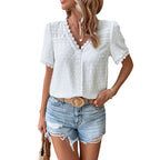 Women's Short-Sleeve Blouse with Lace Trim