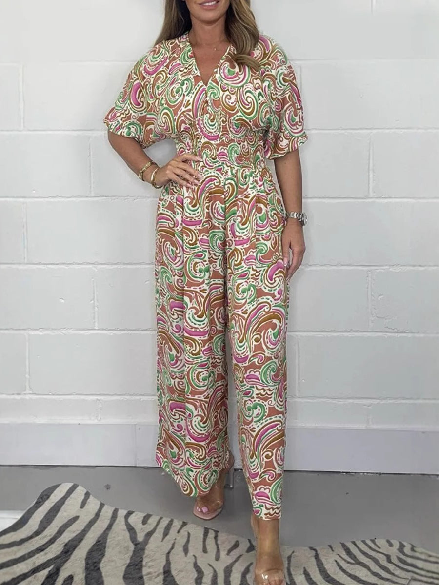 Flowy Paisley Print Jumpsuit with Waist Detail
