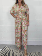 Flowy Paisley Print Jumpsuit with Waist Detail