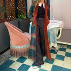 Women's Plaid Coat with Fashionable Lapel and Detachable Collar