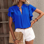 Women's Blouse with Ruffle Details and Elegant V-Neck