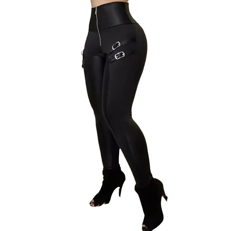Women's High-Waisted Leggings with Buckle Details