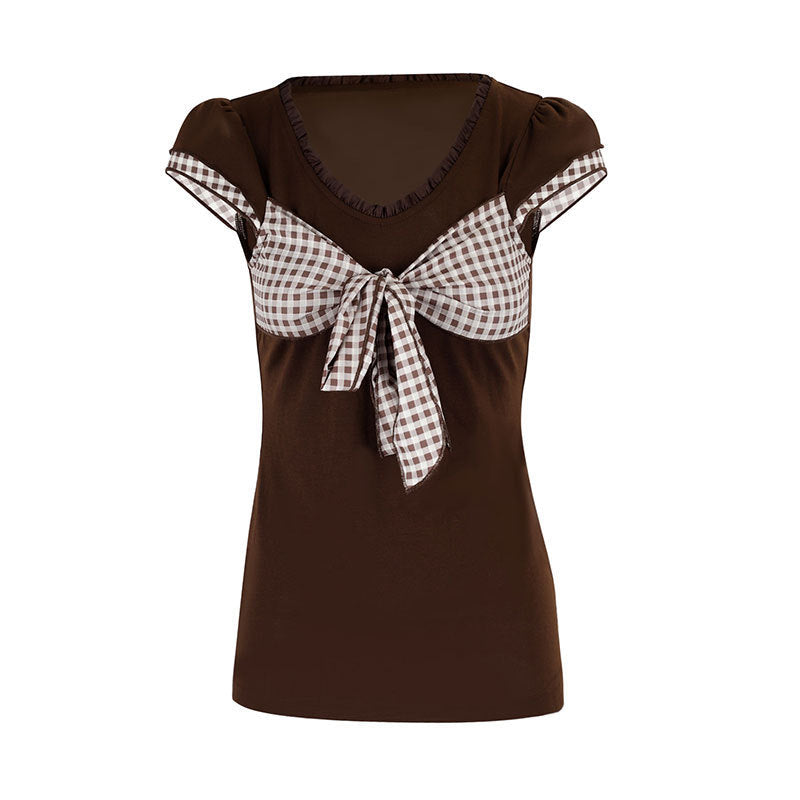 Women's Blouse with Knot Design and Ruffle Details