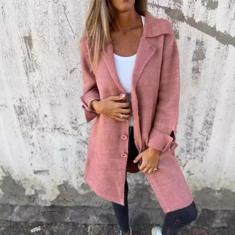Women's Elegant Oversized Wool Coat with Full Button Placket and Practical Pockets