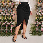 Women's Pencil Skirt with Elegant Wrap Design and High Slit
