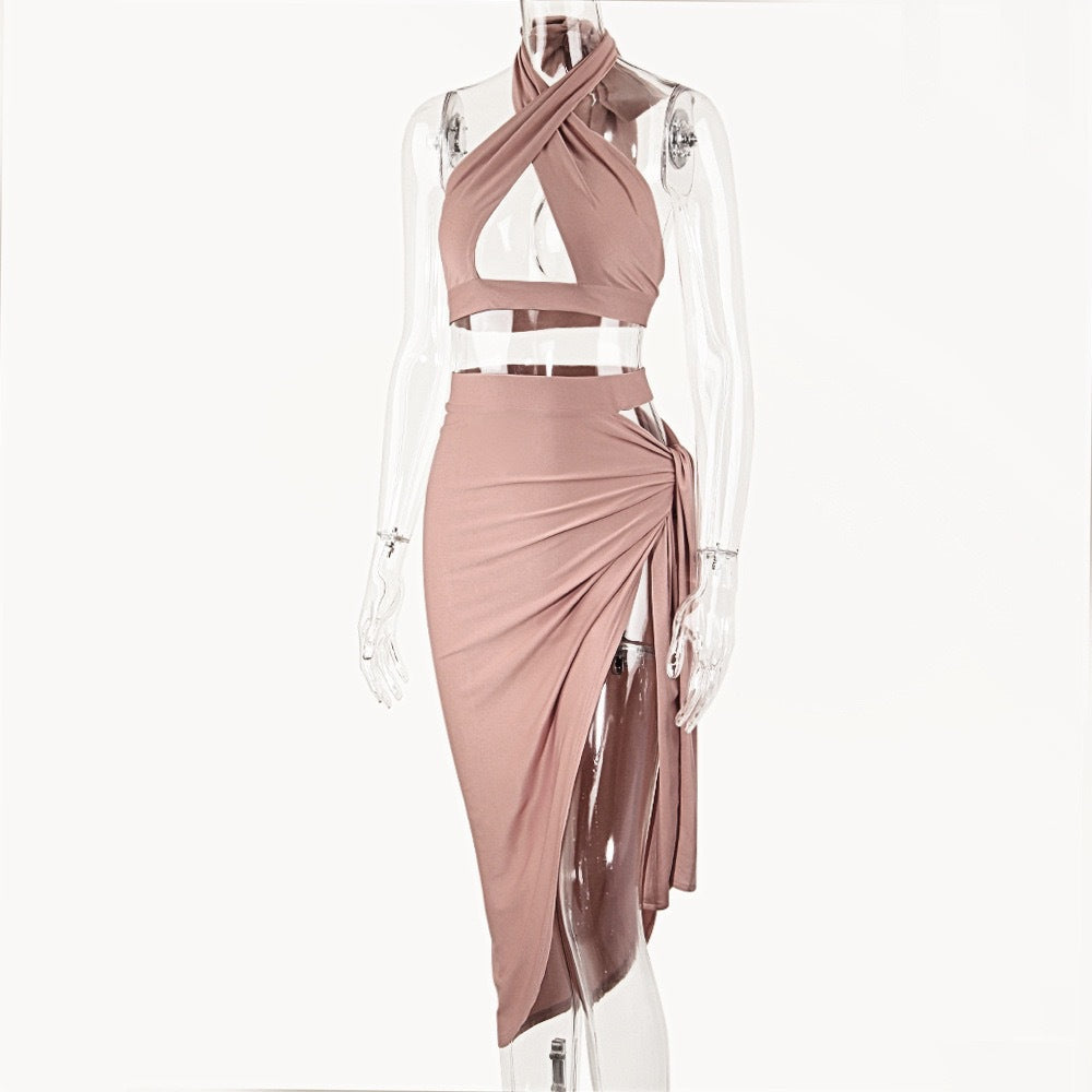 Elegant Cut-Out Wrap Dress with Deep Neckline