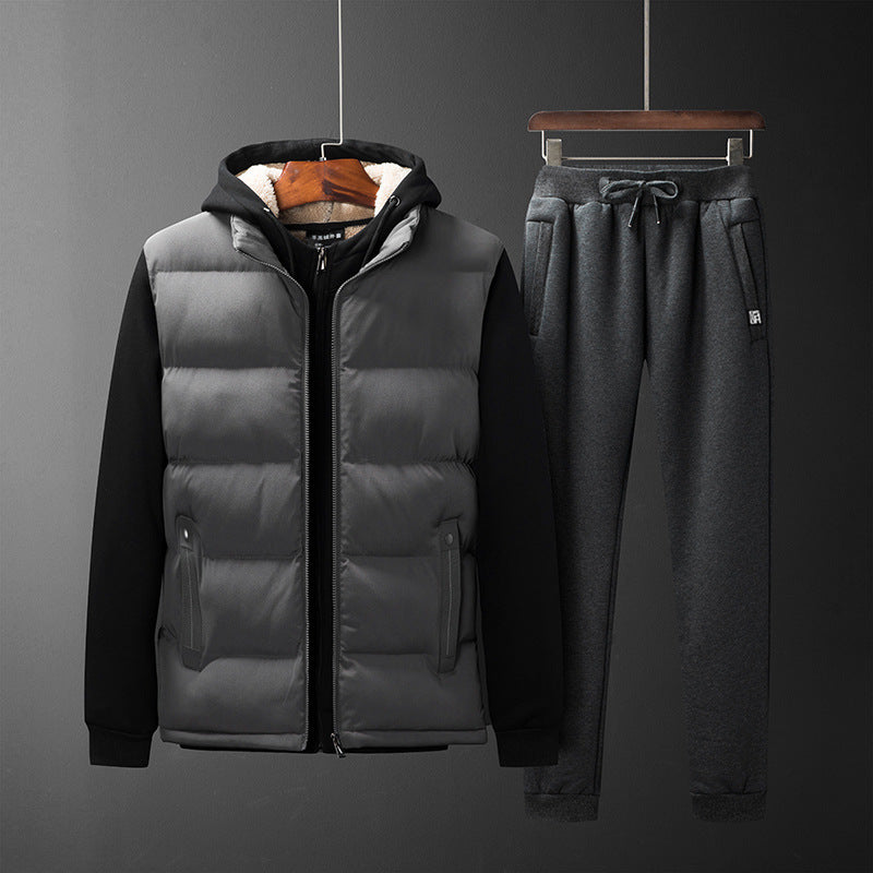 Men's Padded Hooded Vest and Jogging Pants Set