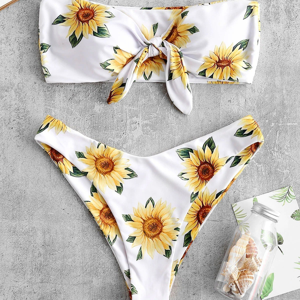 Women's Floral Bandeau Bikini with Knot Detail