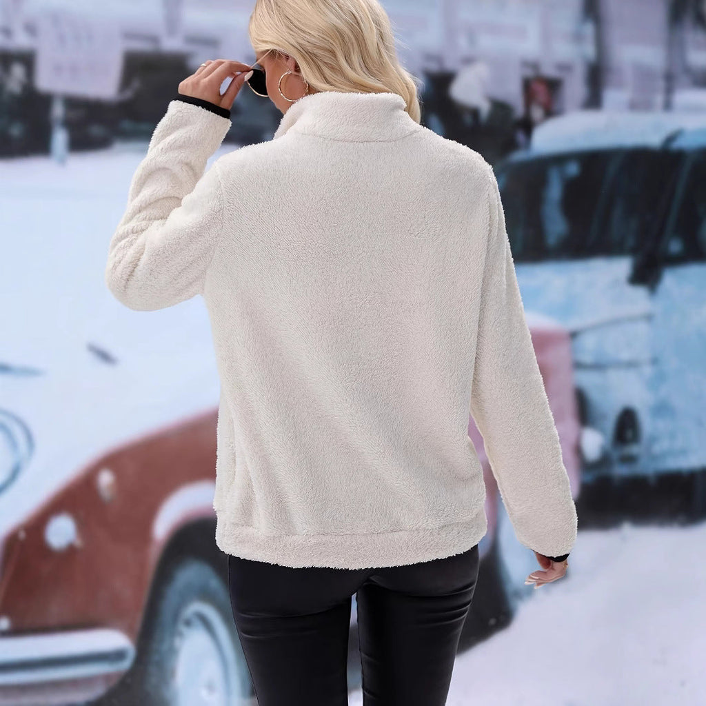 Women's Fleece Pullover with Stand-Up Collar and Zipper