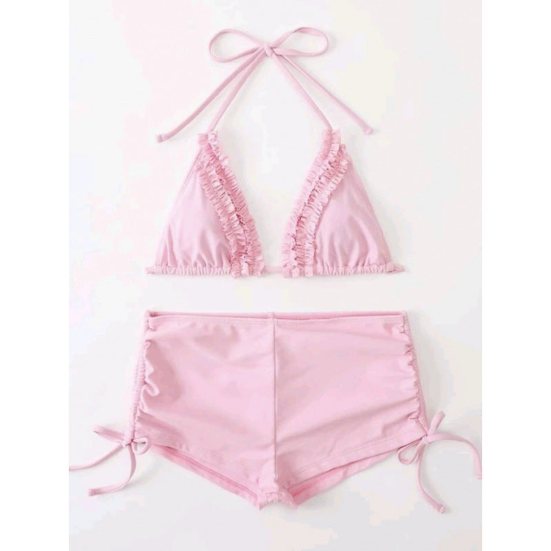 Women's Swimsuit Set with Ruffles and Adjustable Ties