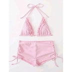 Women's Swimsuit Set with Ruffles and Adjustable Ties