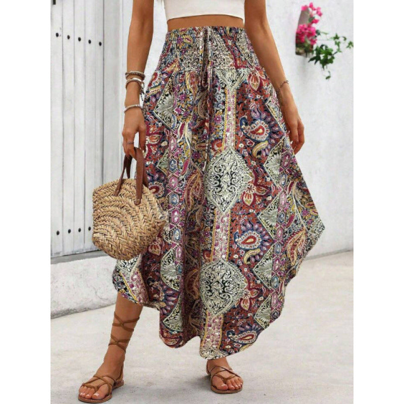 Women's Maxi Skirt with Elegant Paisley Pattern and Elastic Waistband