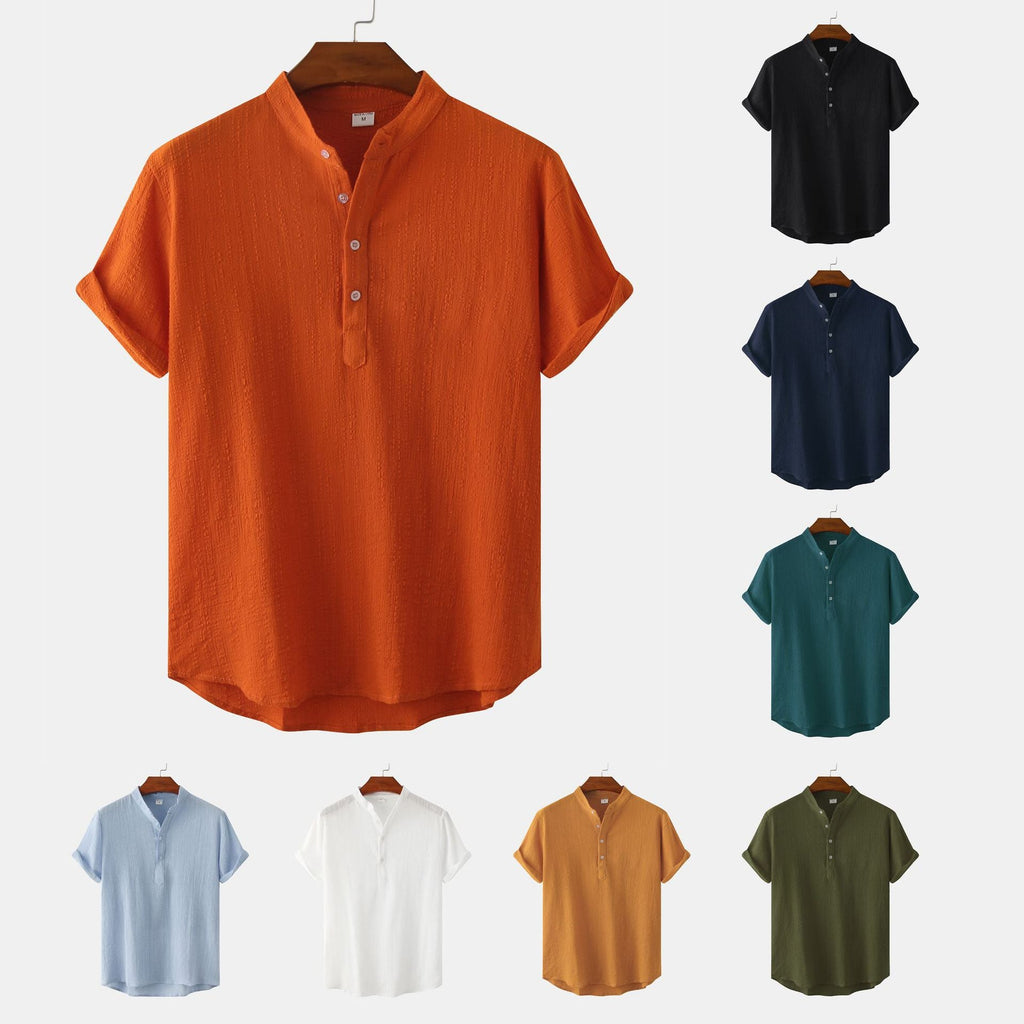 Women's Short-Sleeve Shirt with Button Placket and Textured Pattern