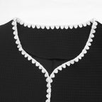 Women's Elegant Short-Sleeve Blazer with Contrast Piping and Pockets