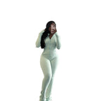 Figure-Hugging Tracksuit with Zipper and Flared Leg