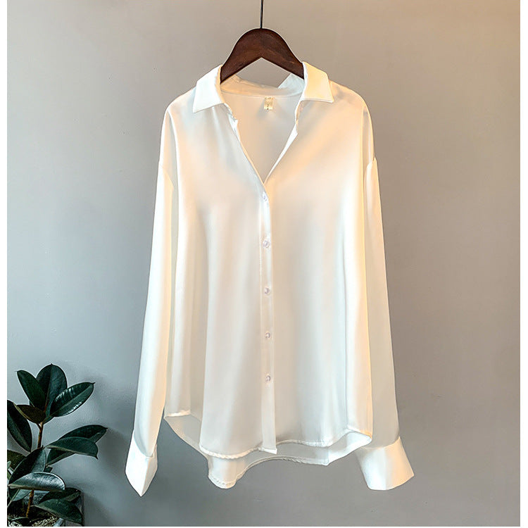 Elegant Fine Satin Blouse with Ruffle Details