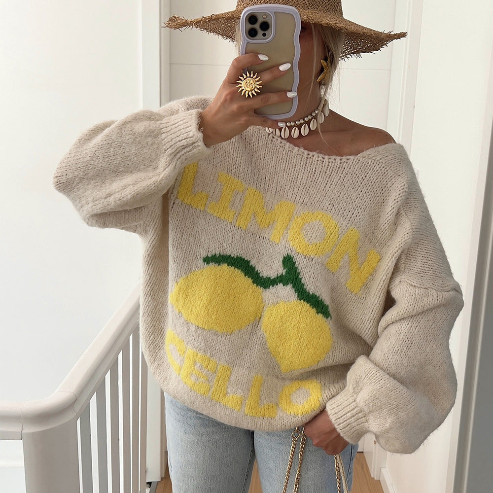 Women's Chunky Knit Cardigan with Cheerful Motif