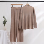 Women's Casual Knit Set with Stand-Up Collar and Button Details