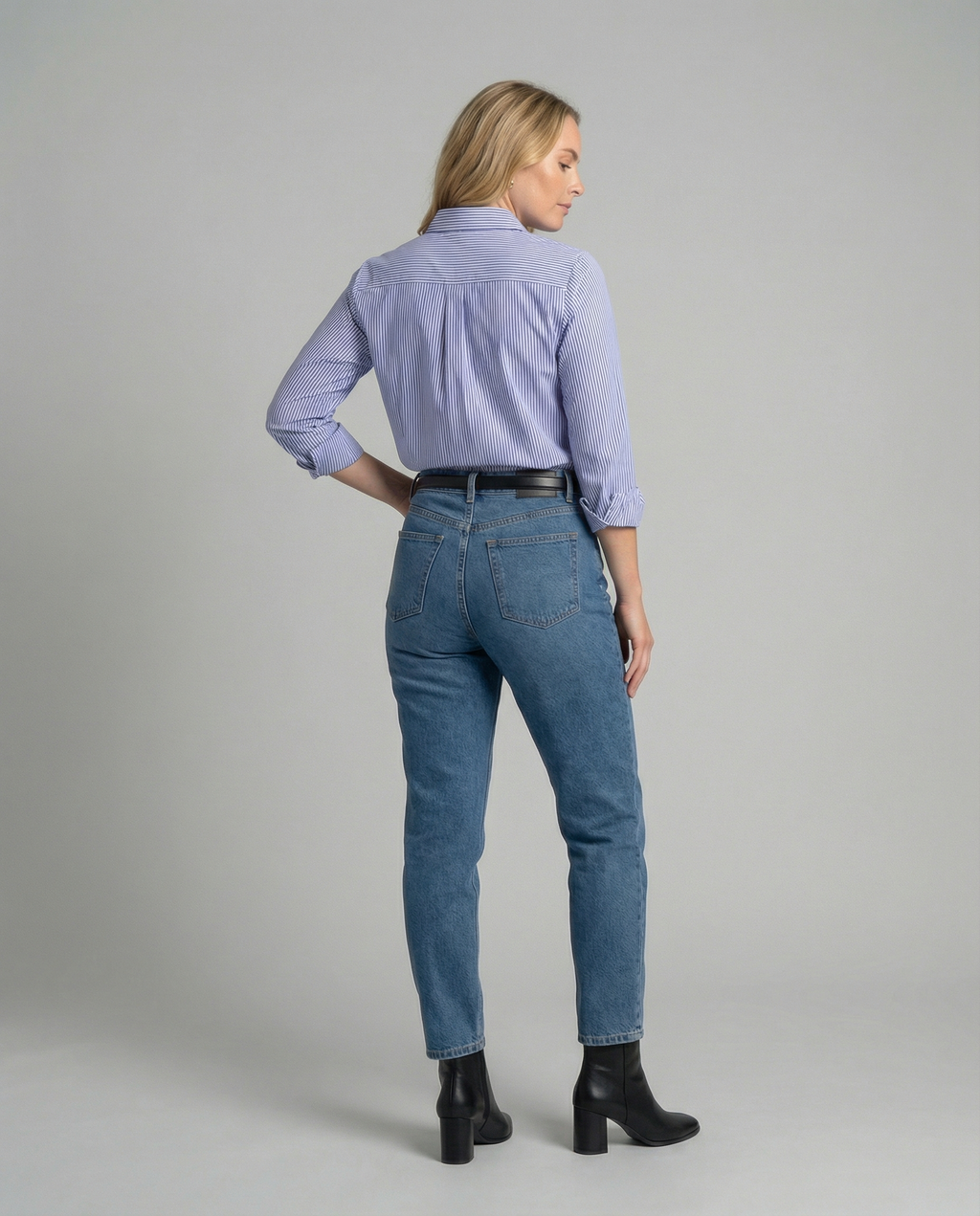 Women's Long-Sleeve Shirt Blouse with Fine Stripes
