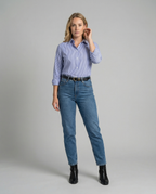 Women's Long-Sleeve Shirt Blouse with Fine Stripes
