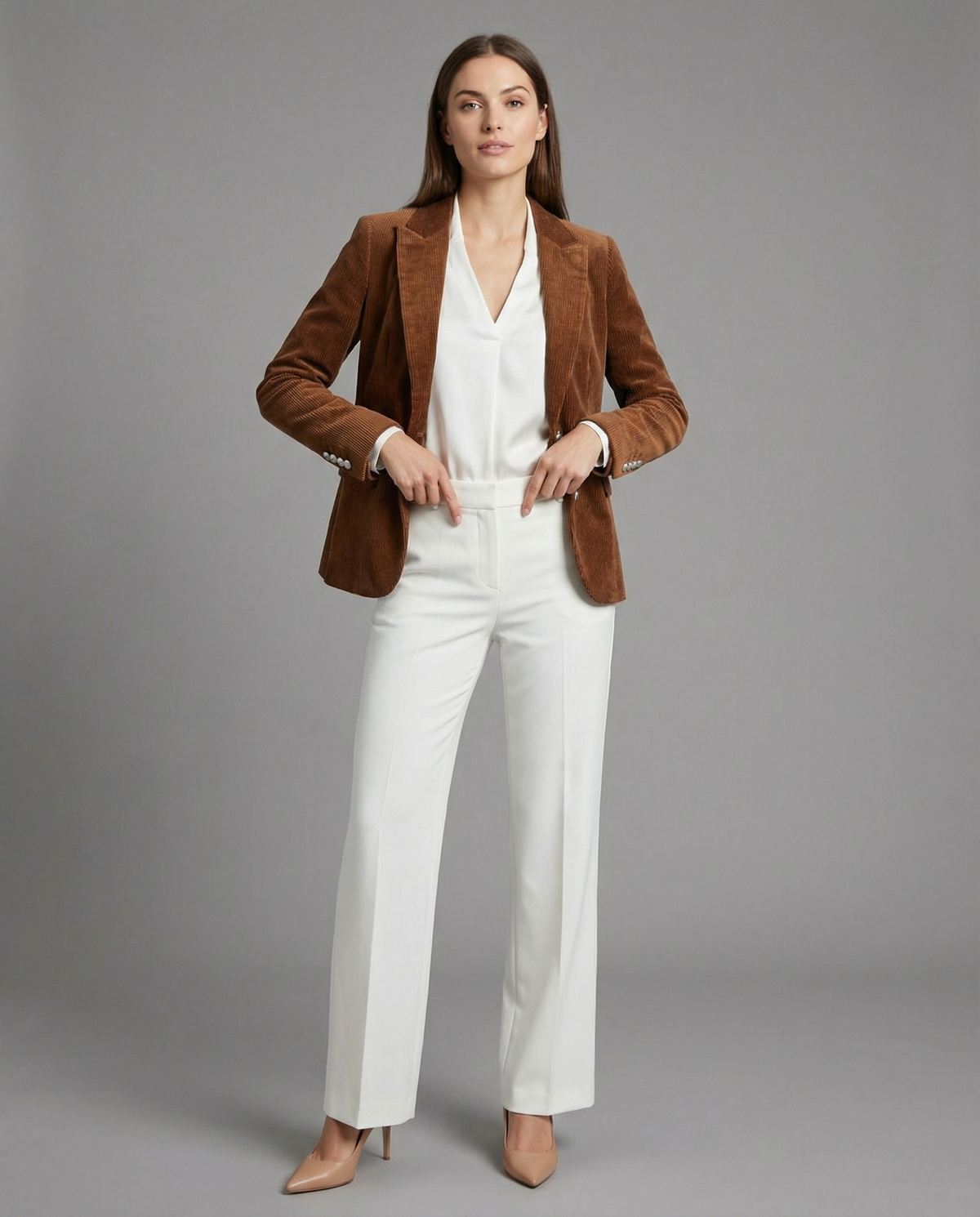 Women's Corduroy Blazer with Lapel Collar
