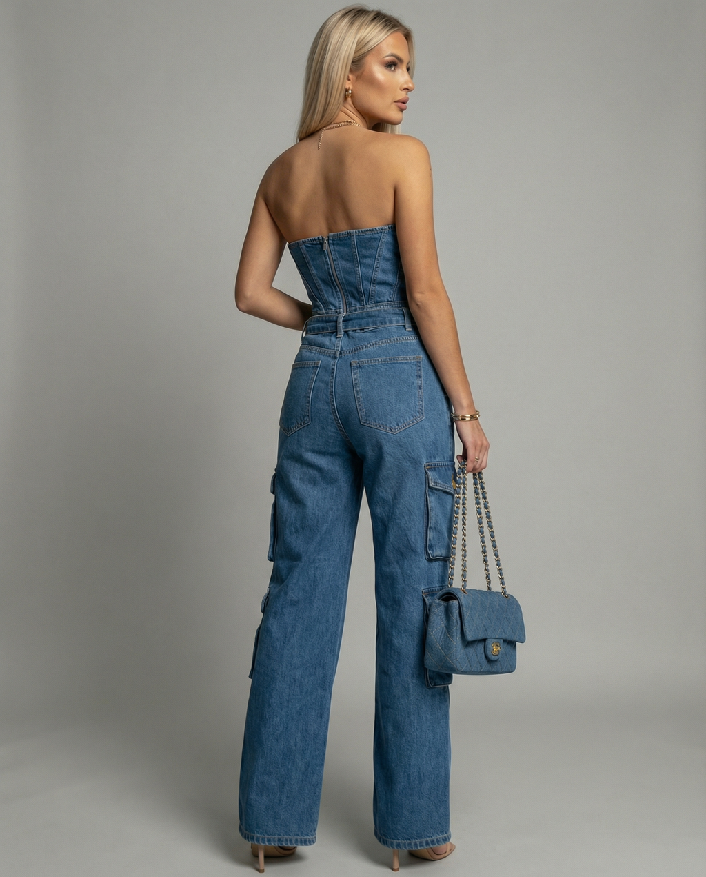 Women's High-Neck Cargo Jumpsuit with Pockets