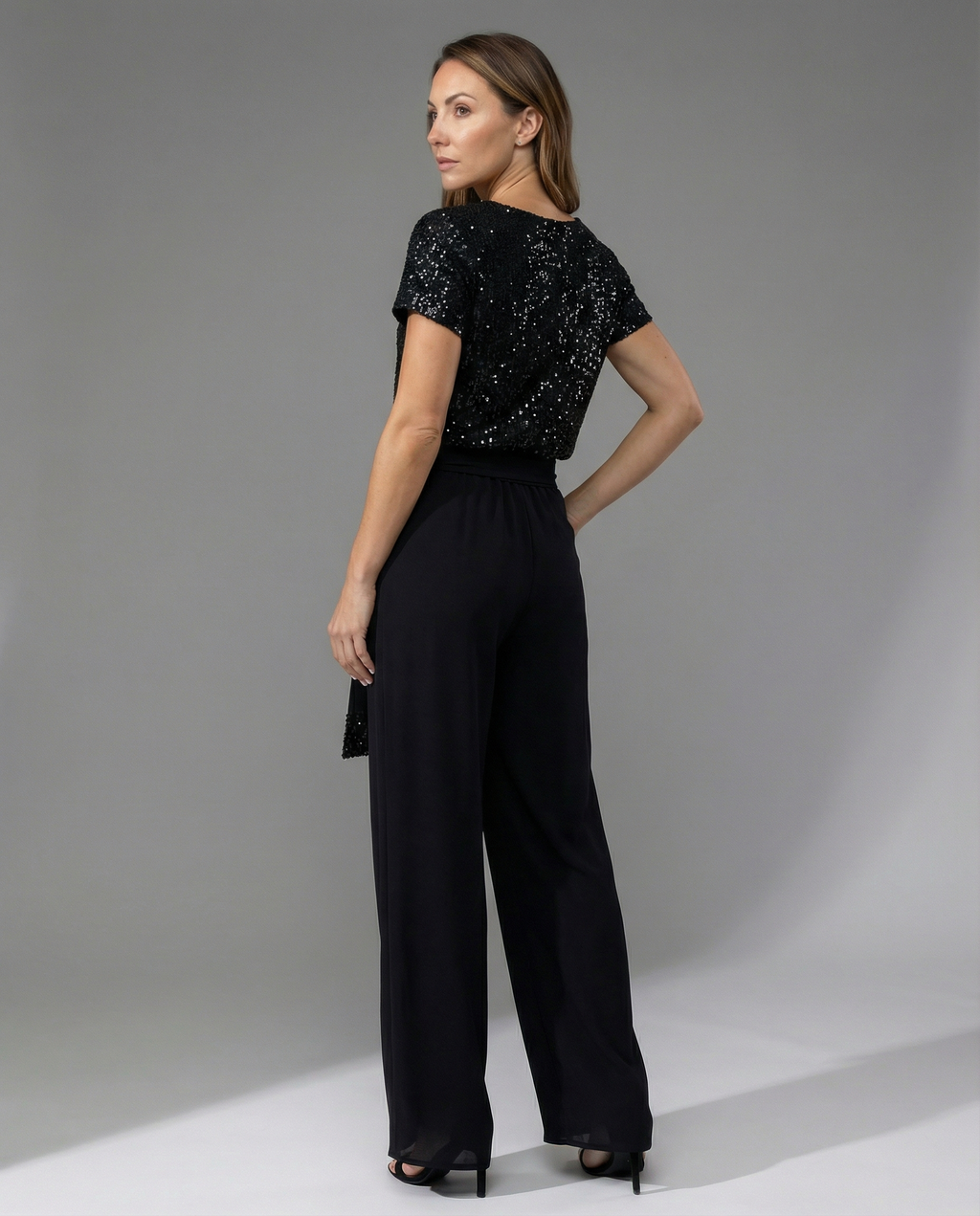 Glittering Wide-Leg Jumpsuit with Waist Belt