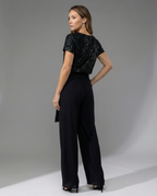 Glittering Wide-Leg Jumpsuit with Waist Belt