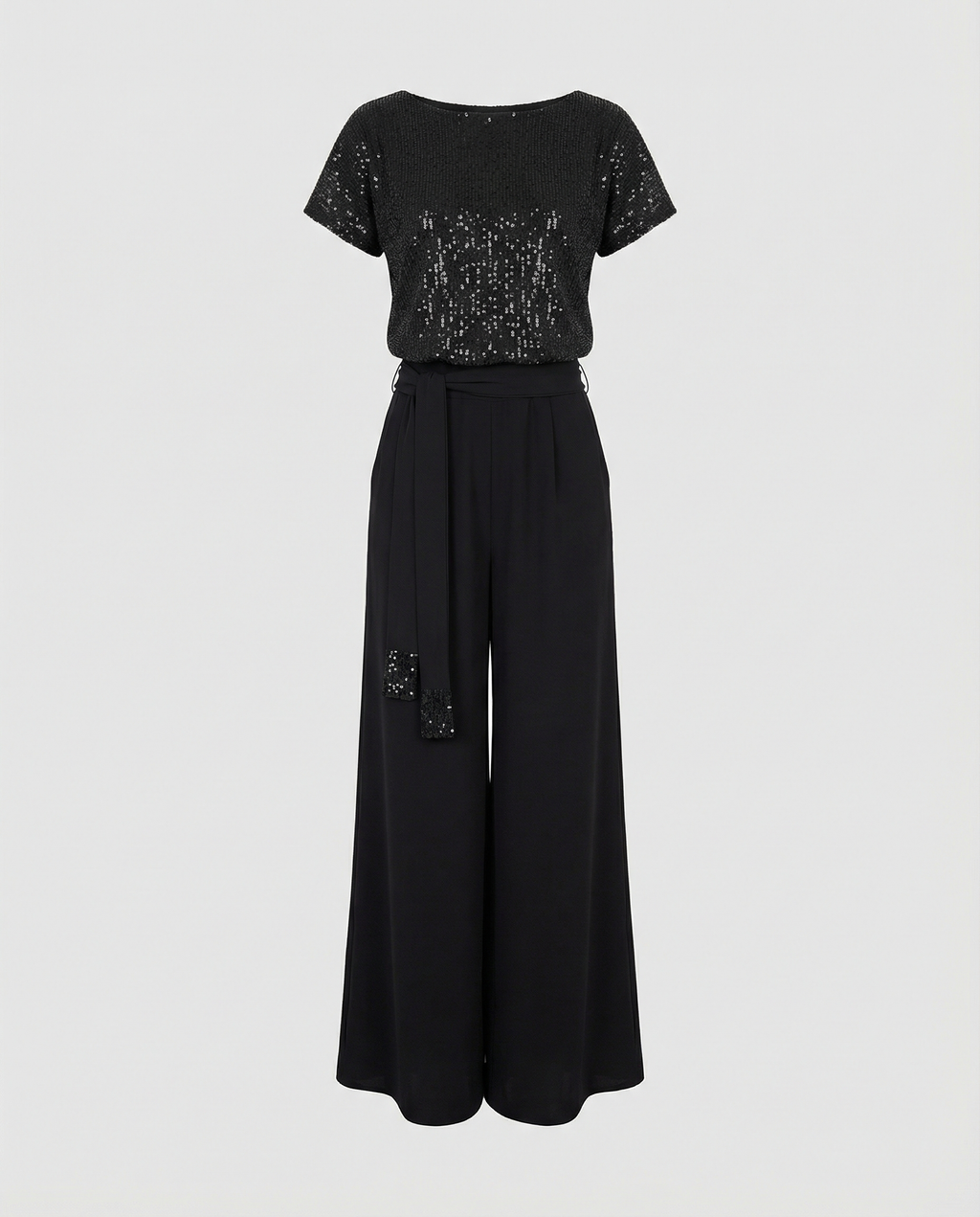 Glittering Wide-Leg Jumpsuit with Waist Belt