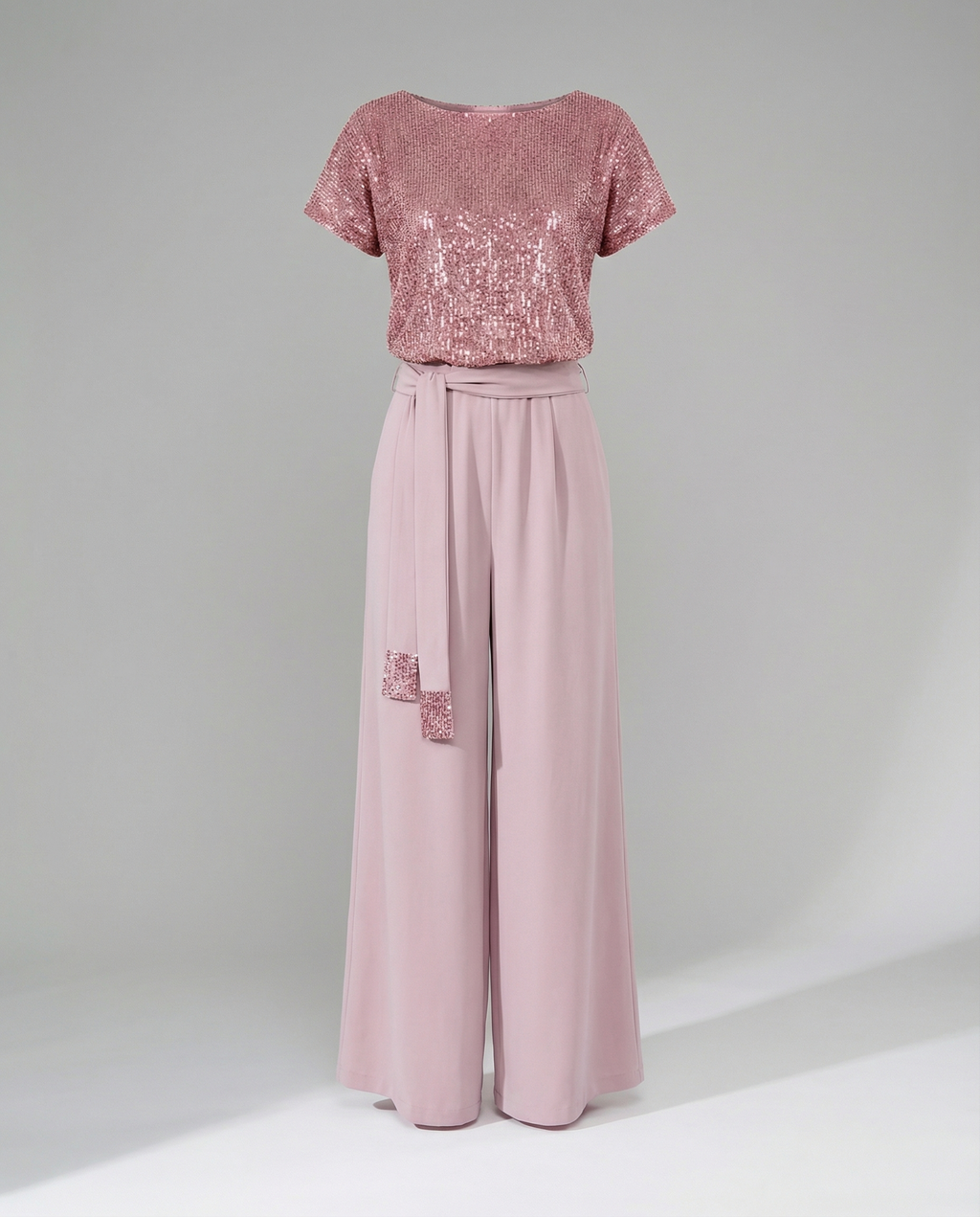 Glittering Wide-Leg Jumpsuit with Waist Belt