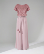 Glittering Wide-Leg Jumpsuit with Waist Belt