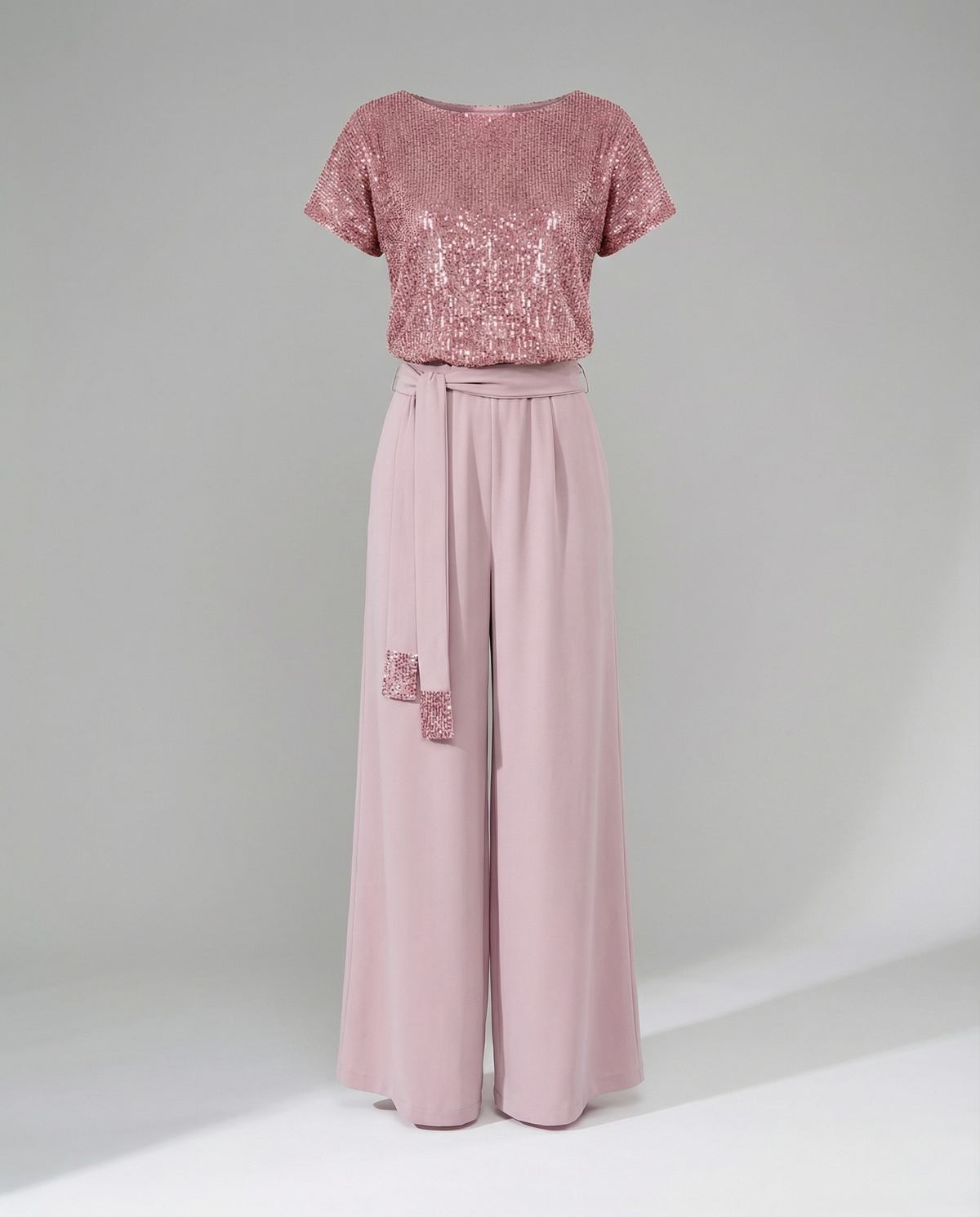 Glittering Wide-Leg Jumpsuit with Waist Belt