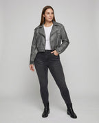 Women's Cropped Denim Biker Jacket with Belt