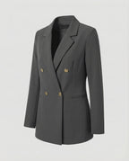 Double-Breasted Houndstooth Blazer Set with Gold Buttons