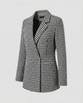 Double-Breasted Houndstooth Blazer Set with Gold Buttons
