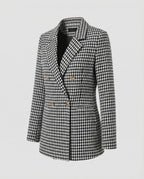 Double-Breasted Houndstooth Blazer Set with Gold Buttons