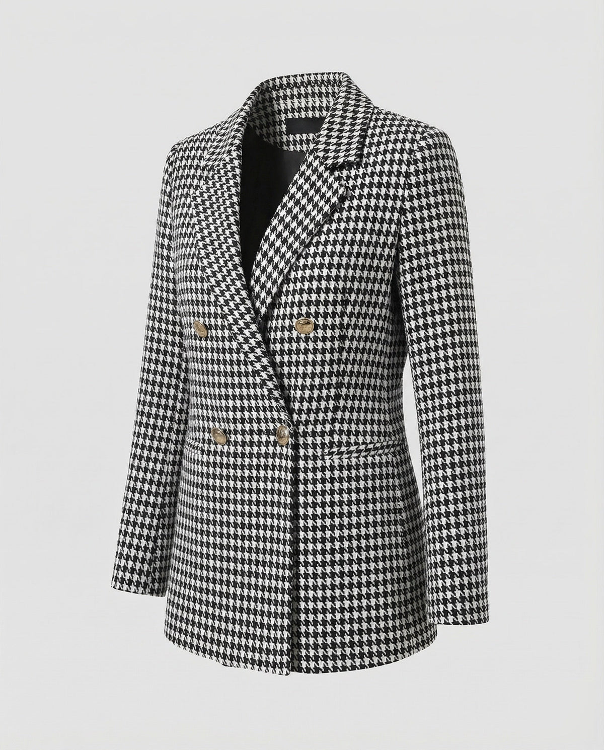 Double-Breasted Houndstooth Blazer Set with Gold Buttons