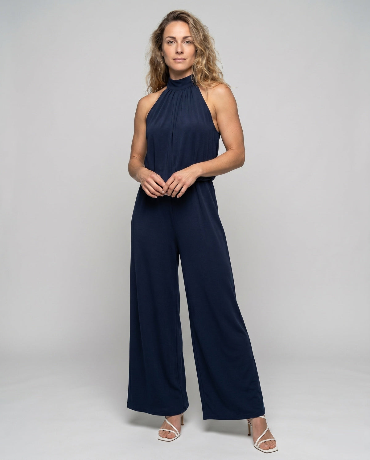 Women's Jumpsuit with High Collar and Wide Leg