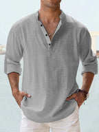 Men's Long-Sleeve Casual Shirt with Stand-up Collar