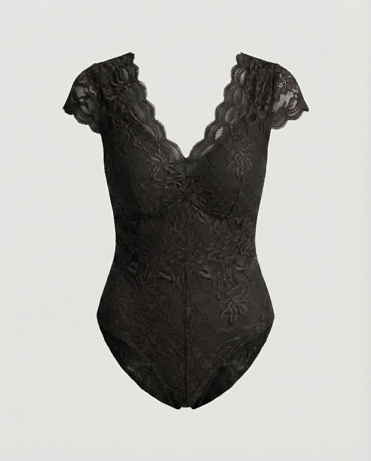 Sophia - Form-fitting Short Sleeve V-Neck Bodysuit with Lace