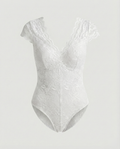 Sophia - Form-fitting Short Sleeve V-Neck Bodysuit with Lace