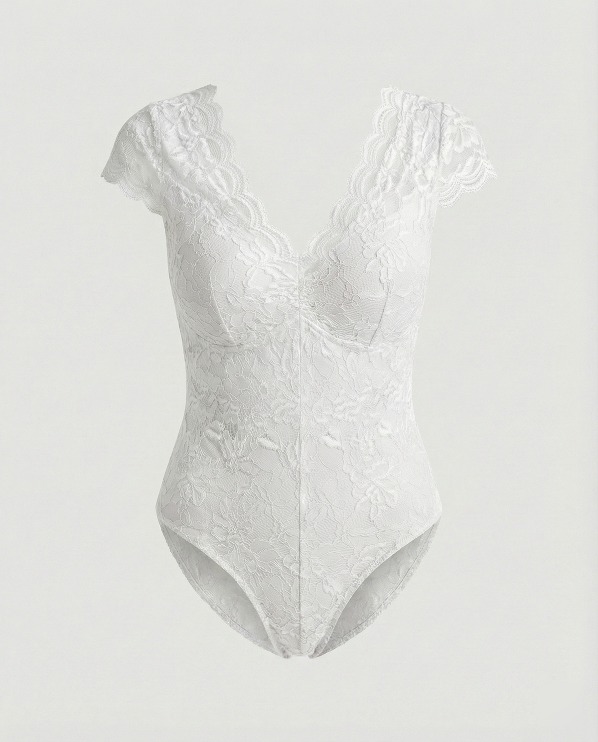 Sophia - Form-fitting Short Sleeve V-Neck Bodysuit with Lace