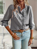 Women's Blouse with Ruffle Design and Striped Pattern