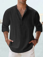 Men's Long-Sleeve Casual Shirt with Stand-up Collar