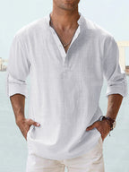 Men's Long-Sleeve Casual Shirt with Stand-up Collar