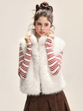Women's Fluffy Vest with Stand-Up Collar White