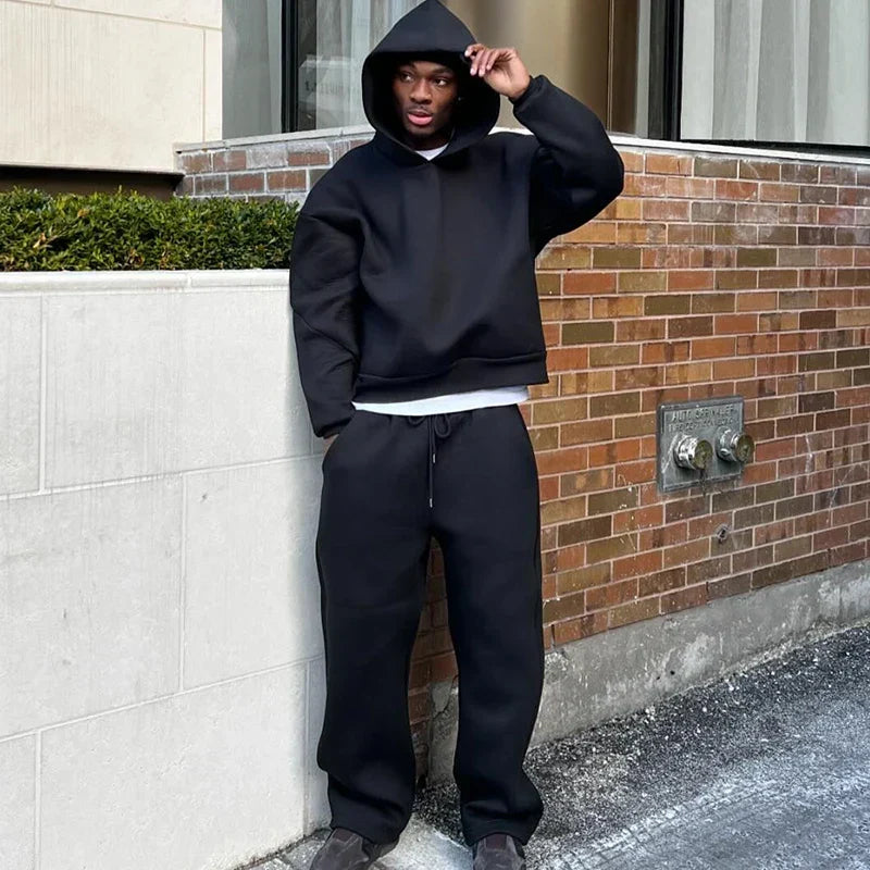 Cotton Tracksuit Hoodie & Straight Pants 2 Piece